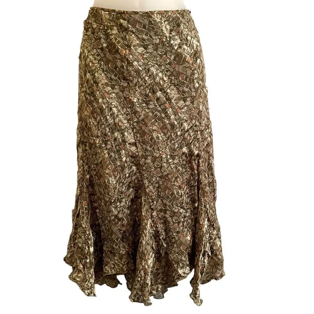 Anne Klein Silk Flowy Boho Maxi Y2K Size 16 Green Fairy Midi Maxi Skirt